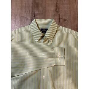 346 Brooks Brothers Dress Shirt Green Striped 100% Cotton Mens Medium